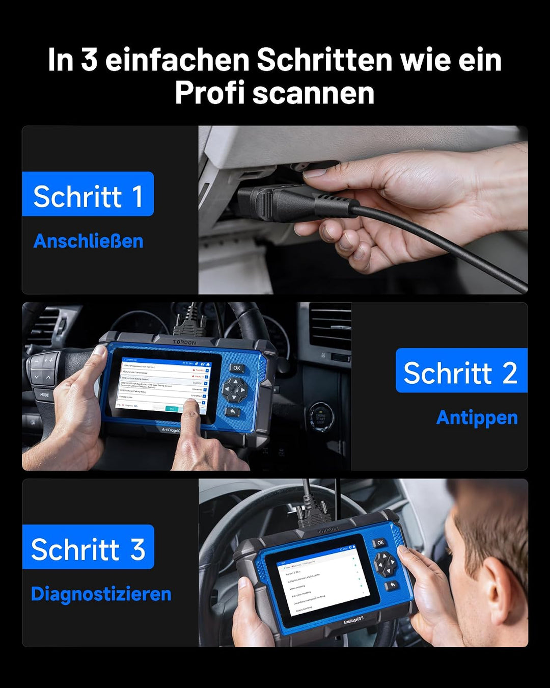 TOPDON AD600S OBD2 Diagnosegerät,8 Reset-Services für Öl,BMS,ABS,SAS,elektrische Parkbremse,Russpart