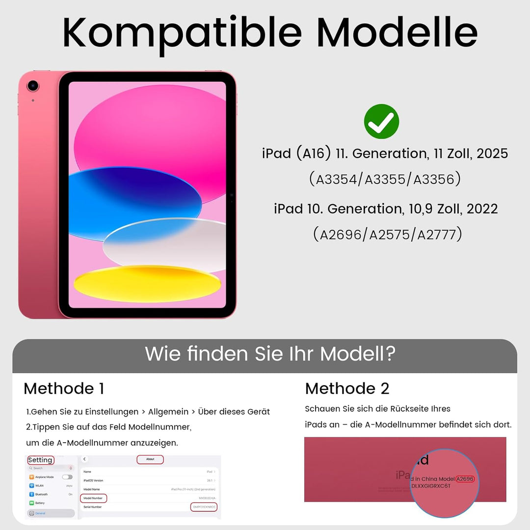 Hülle mit Tastatur für iPad (A16) 11/10 Generation 11/10,9 Zoll 2025/2022, Abnehmbare Kabellose Blue
