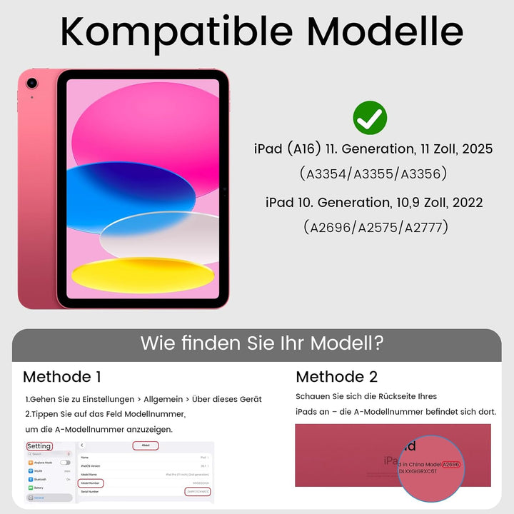 Hülle mit Tastatur für iPad (A16) 11/10 Generation 11/10,9 Zoll 2025/2022, Abnehmbare Kabellose Blue