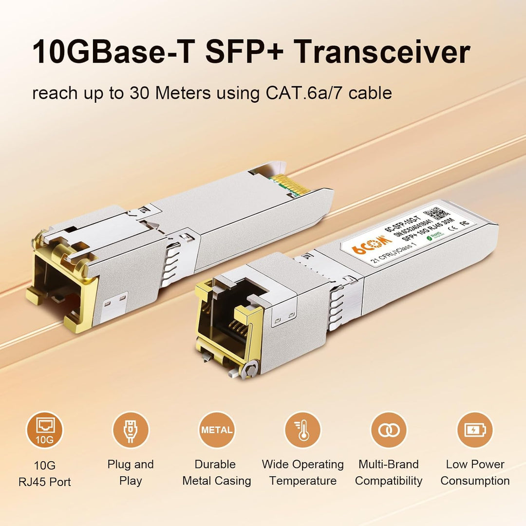 2-Stück 10G SFP+ RJ45 Kupfermodul, 10GBase-T SFP+ zu RJ45 Transceiver, CAT6A/CAT7, 30m, Hot-Swappabl