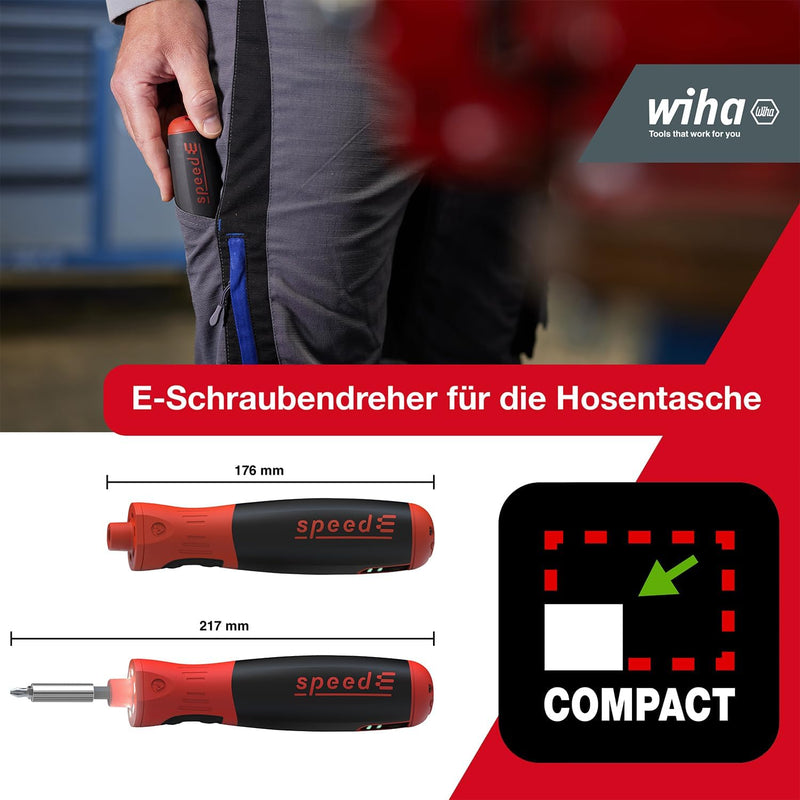 Wiha elektrischer Schraubendreher speedE PocketDrive 31-tlg. I mit Bit-Set in Box und Tasche I 1,0 N