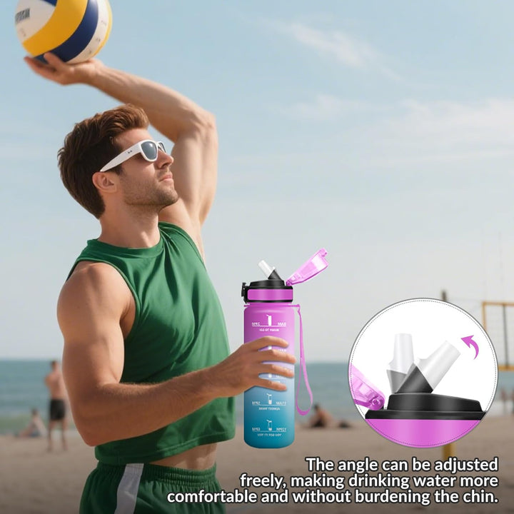 HoneyHolly Trinkflasche 1L mit Strohhalm, Trinkflasche Kohlensäure Geeignet, Wasserflasche Sport mit