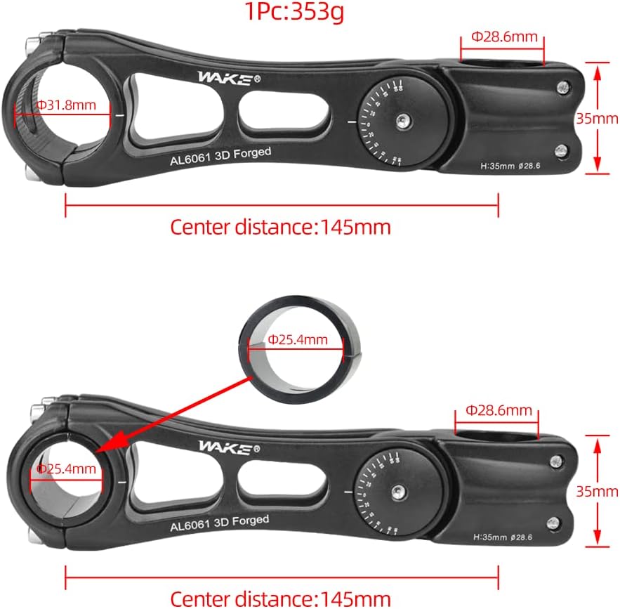 BESNIN Einstellbarer Fahrradstiel 0-90 Grad Universal 25.4mm 31.8mm für Lenker 110mm/145mm Vorbau, E