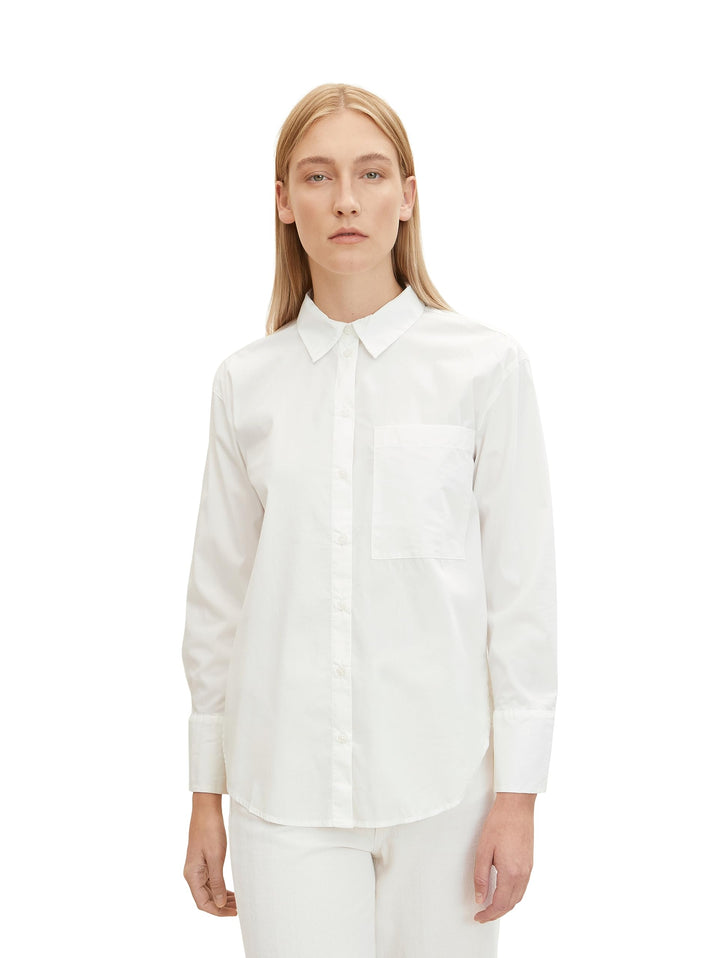 TOM TAILOR Damen Stretch Poplin Bluse mit Brusttasche 34 10315 - Whisper White, 34 10315 - Whisper W