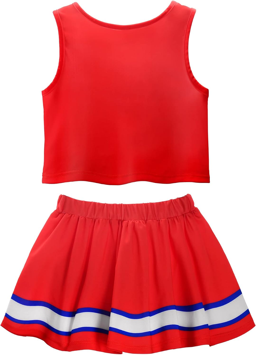 ReliBeauty Cheerleader Kostüm Kinder Kleid mit Pompoms und Kopfschmuck Rot (Neu) 116 (Etikett 120),