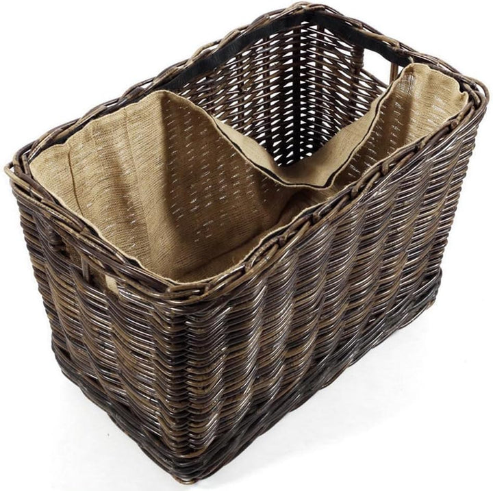 Kobolo Holzkorb für Kaminholz Kaminholzwagen mit Rollen- aus Rattan mit Jutefutter