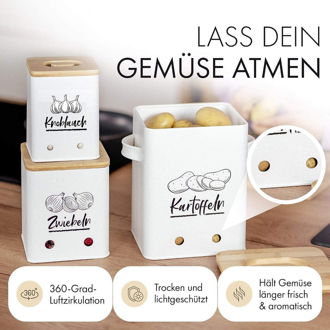 Kartoffel Aufbewahrungsbox [3er Set] - Ein echter Hingucker in deiner Küche! - Schaffe Ordnung mit d