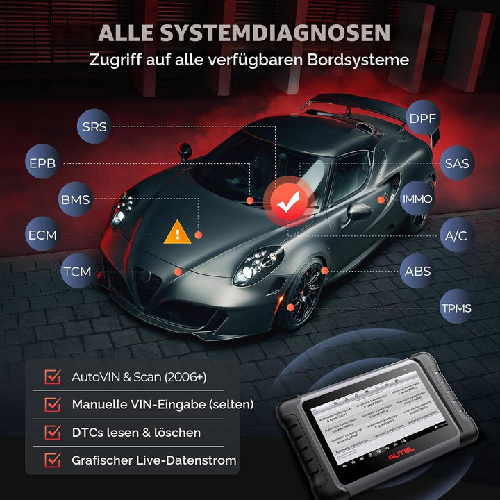 Autel MaxiCOM MK808S 2023 OBD2 Diagnosegerät mit Allen System &amp; Servicefunktionen inkl. Ölrückstellu