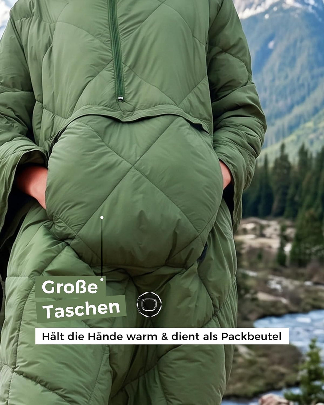 ATEPA Camping Poncho Decke & Tragbarer Schlafsack – Ultraleichte Warme Outdoor Decke Aus Recycelten