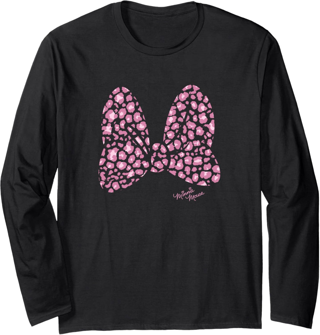Disney Minnie Mouse Large Pink Cheetah Print Bow Langarmshirt