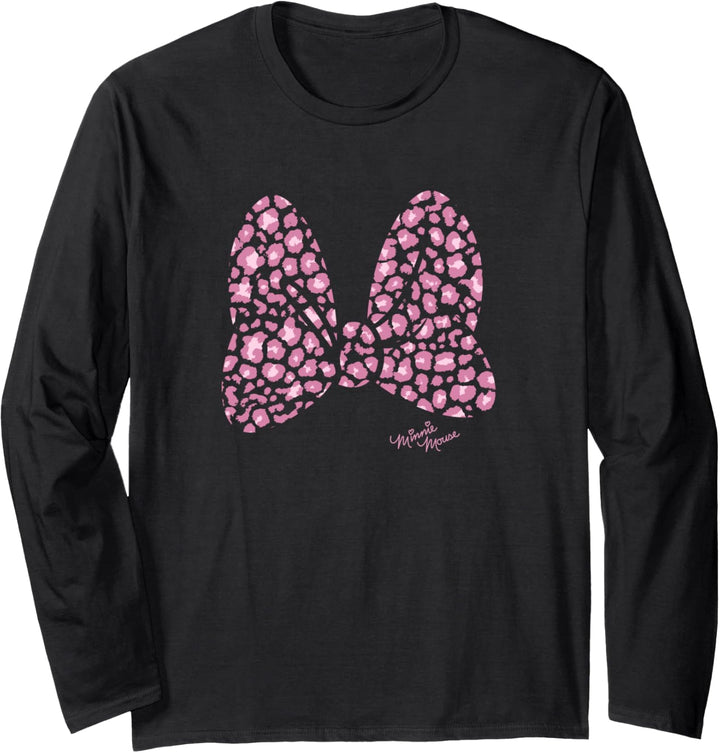 Disney Minnie Mouse Large Pink Cheetah Print Bow Langarmshirt