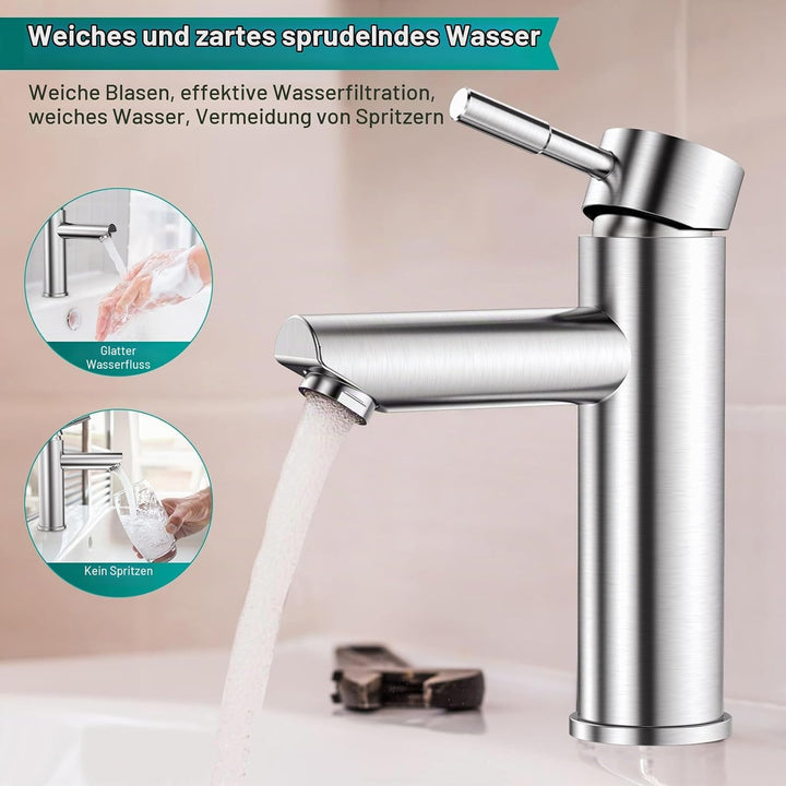 Wasserhahn Bad Waschtischarmatur Waschbecken Armaturen Edelstahl Kaltes und Heisses Wasser Mischbatt