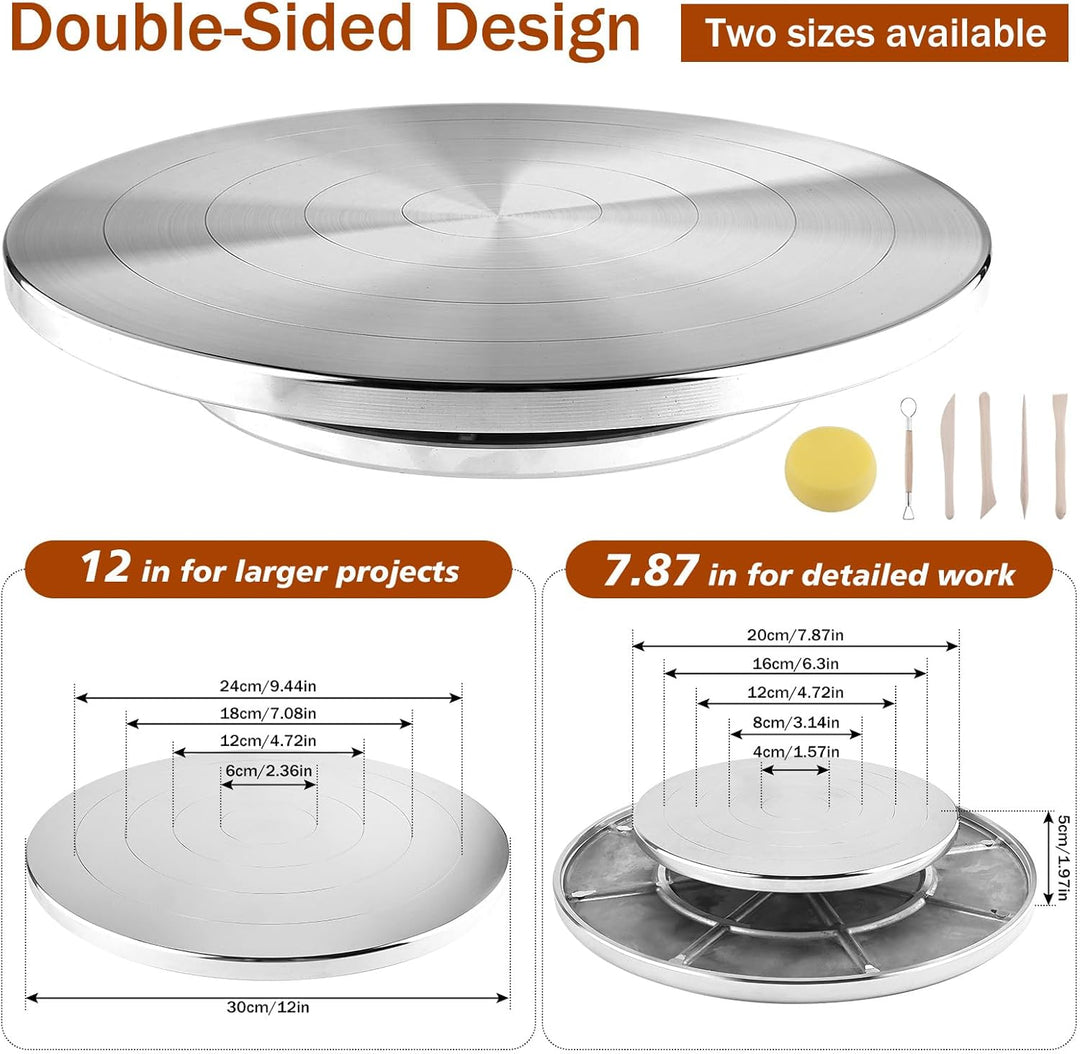 Homtone 30 cm Drehbare Töpferscheibe mit Werkzeugset, Doppelseitiges Töpferrad, Aluminiumlegierung H