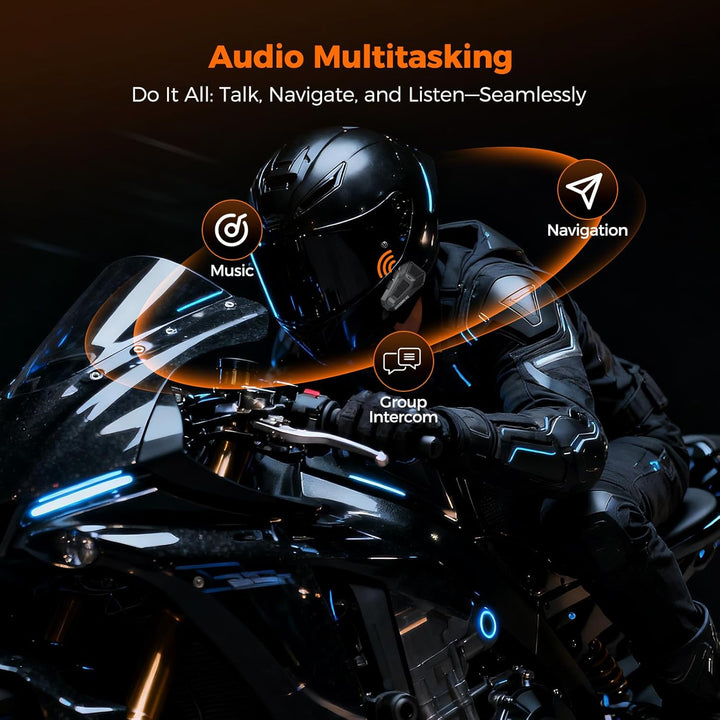 H4 Motorrad Bluetooth Headset, Helmsprechanlage für 4 Fahrer | Motorrad Intercom bis 2000 m, Musik G