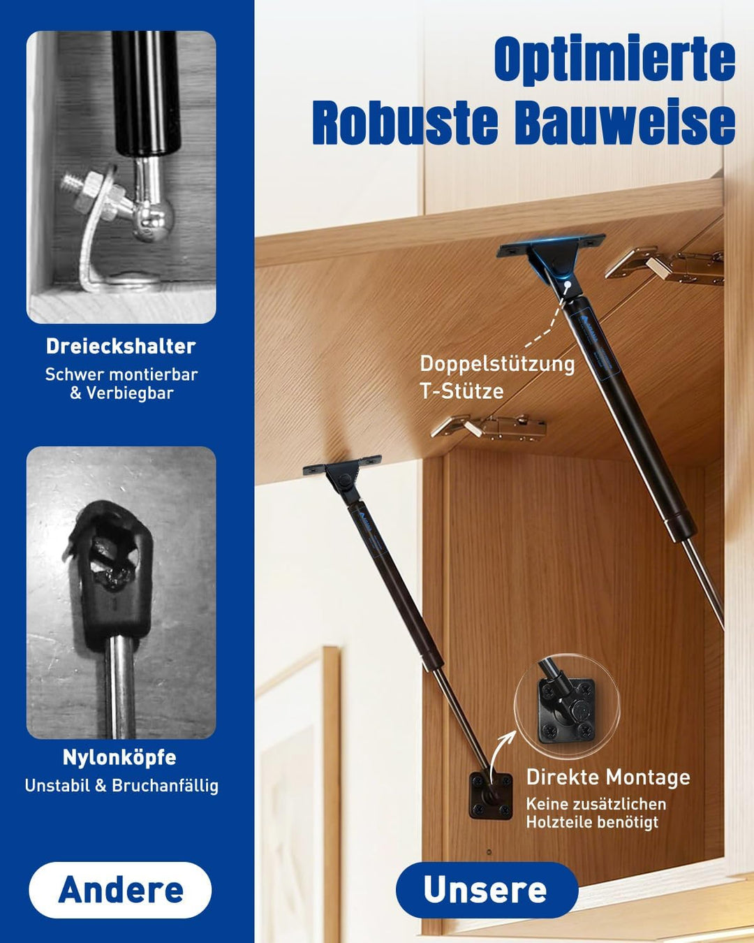 ARANA Gasdruckfeder 508 mm, 298 N, 2er-Pack; Gasdruckdämpfer, Gasfeder Dämpfer, geeignet für Schrank