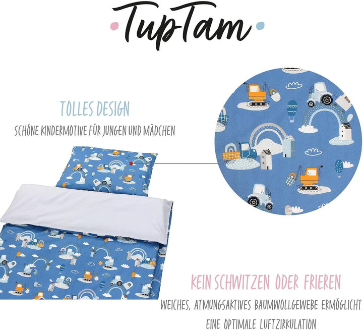 TupTam Kinder Bettwäsche Gemustert 2-Teilig Wendebettwäsche, Farbe: Schlafende Baby Tiere/Dunkelblau
