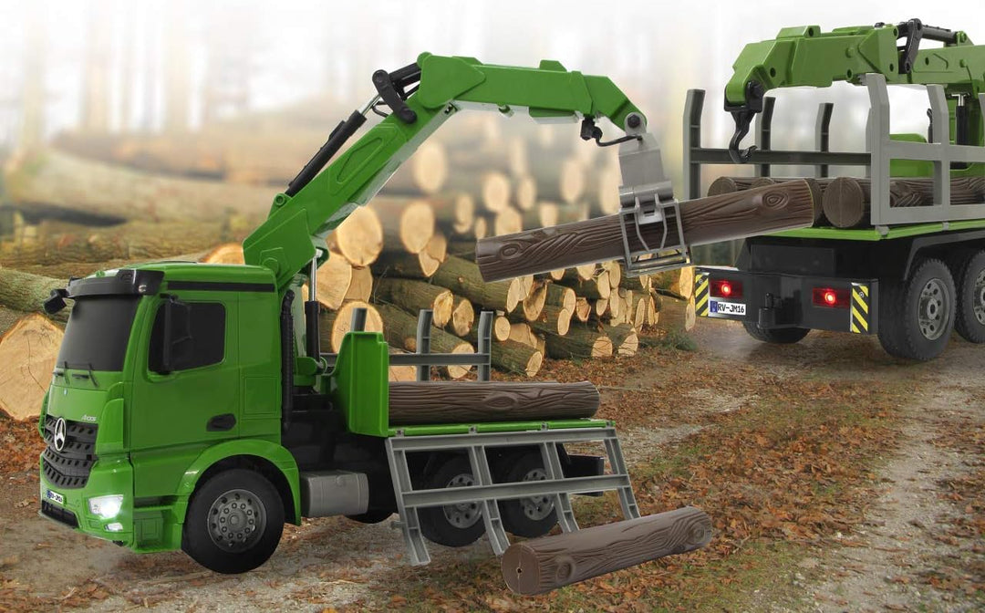 JAMARA 404935 - Holztransporter Mercedes-Benz Arocs 1:20 2,4GHz - 4WD, über Sender bedienbarer Kran