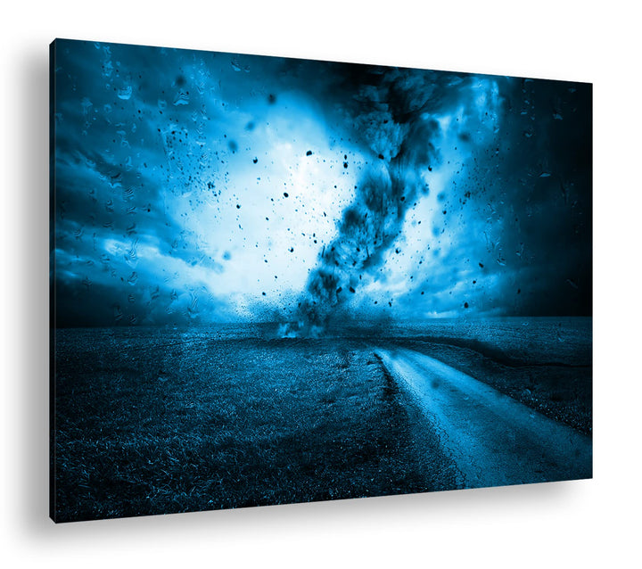 deyoli wütender Tornado Format: 80x60 Effekt: Monocrome Blau als Leinwand, Motiv fertig gerahmt auf
