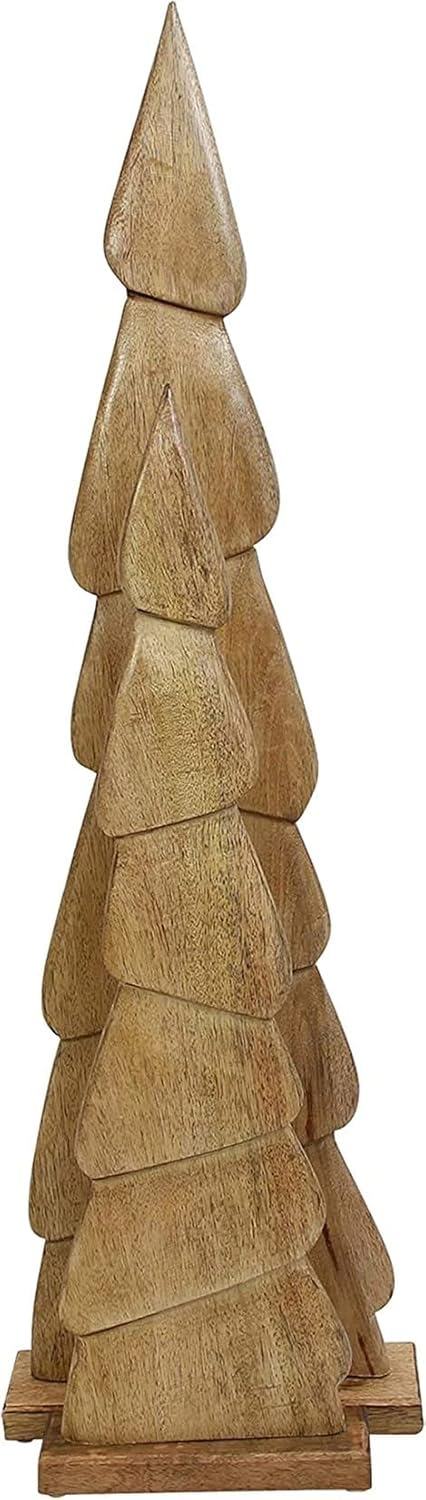 Dekoleidenschaft 2X Dekofigur Tannenbaum Schlank aus Mango-Holz, 60 + 80 cm hoch, Weihnachtsdeko, Fe