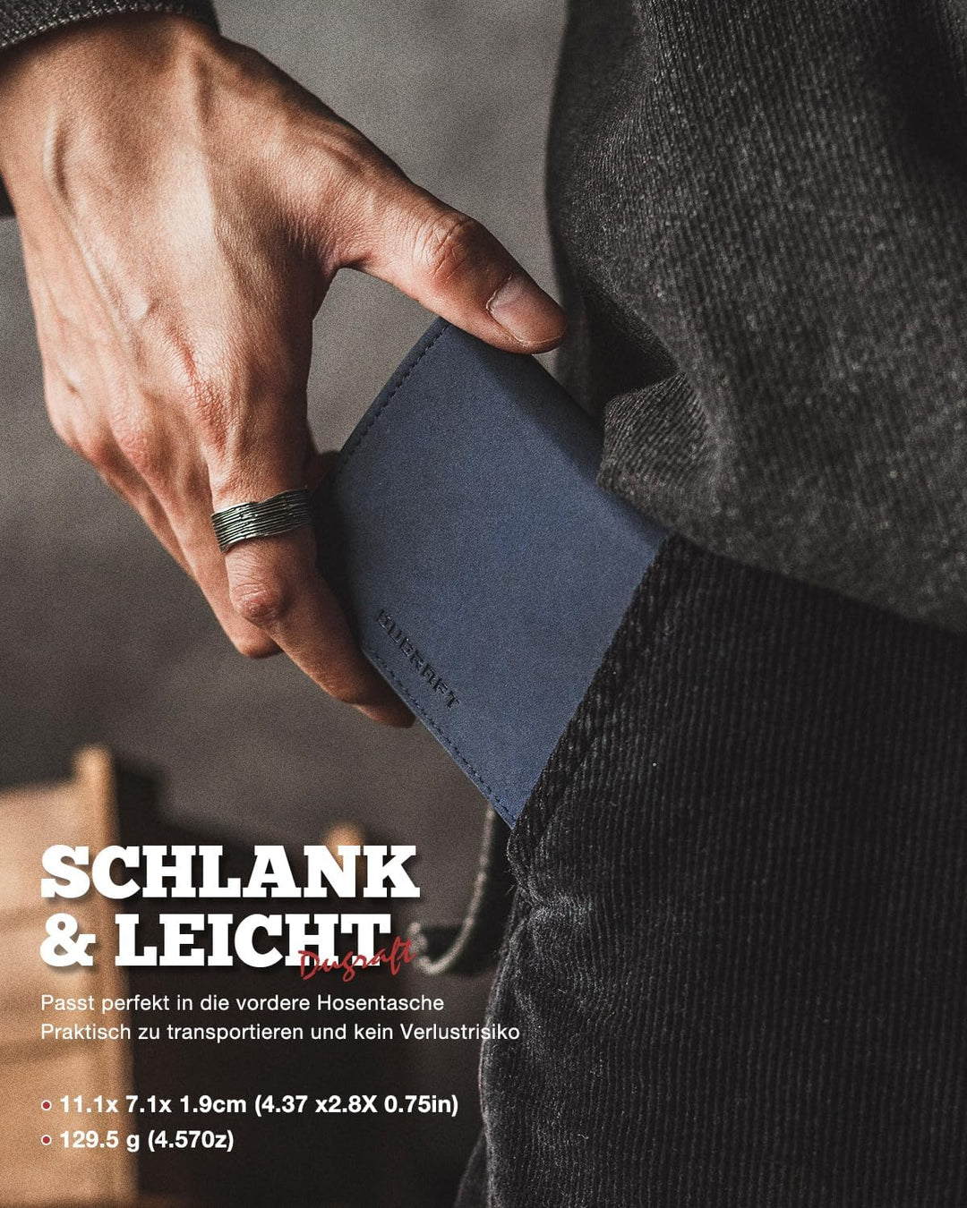 DUGRAFT Pop-up-Kartenetui aus Leder mit RFID-Schutz, Geldfach, Münztasche, ID-Fenster und Magnetvers