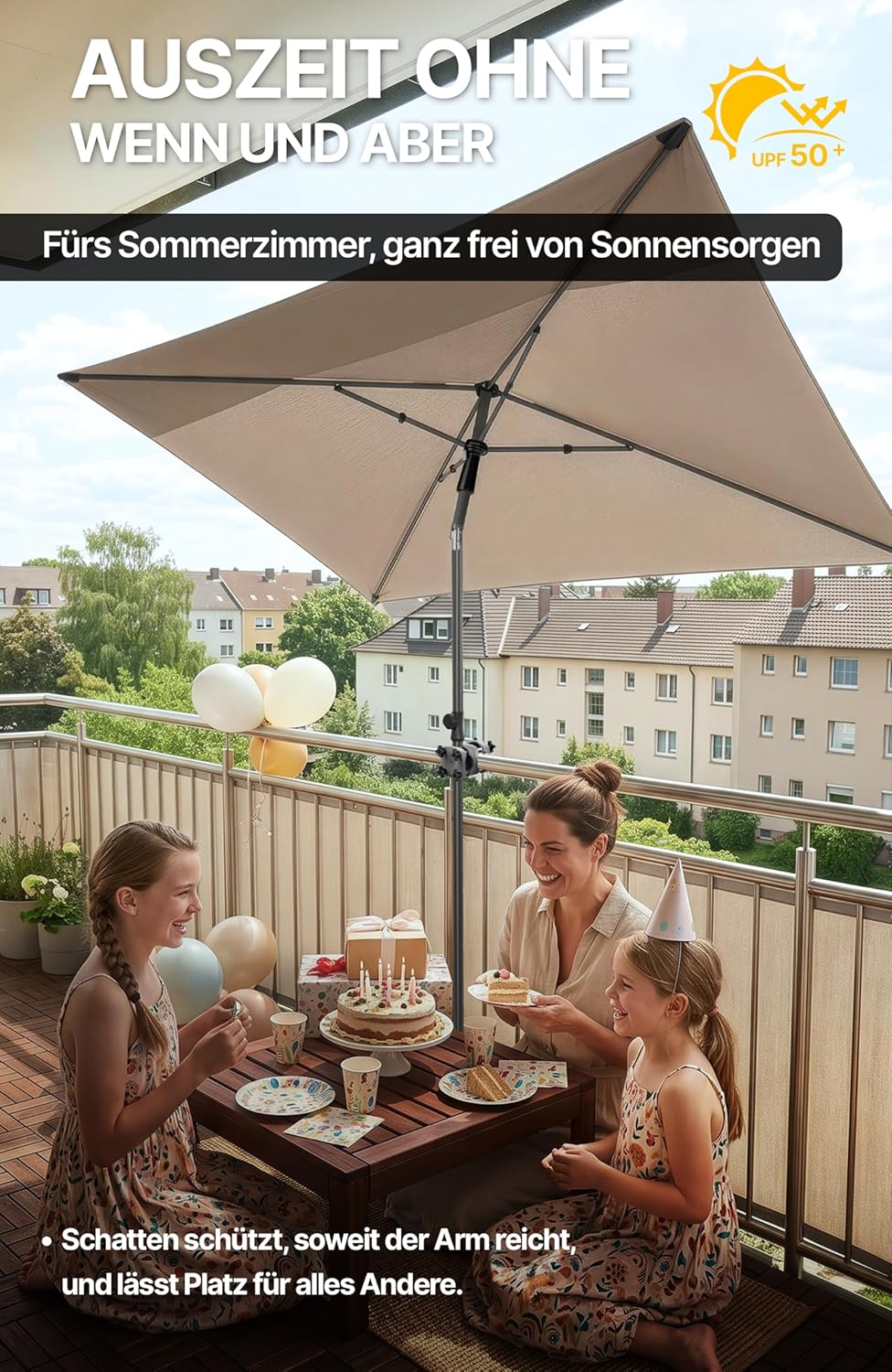 4smile SunnyShade Balkonschirm Rechteckig 210x140 cm, Sonnenschutz Balkon mit UV 50+, Sonnenschirm B