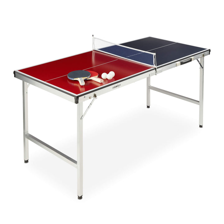 Relaxdays Klappbare Tischtennisplatte, tragbar, Netz, 2 Schläger, 3 Bälle, Alu, MDF, HBT: 67,5 x 151