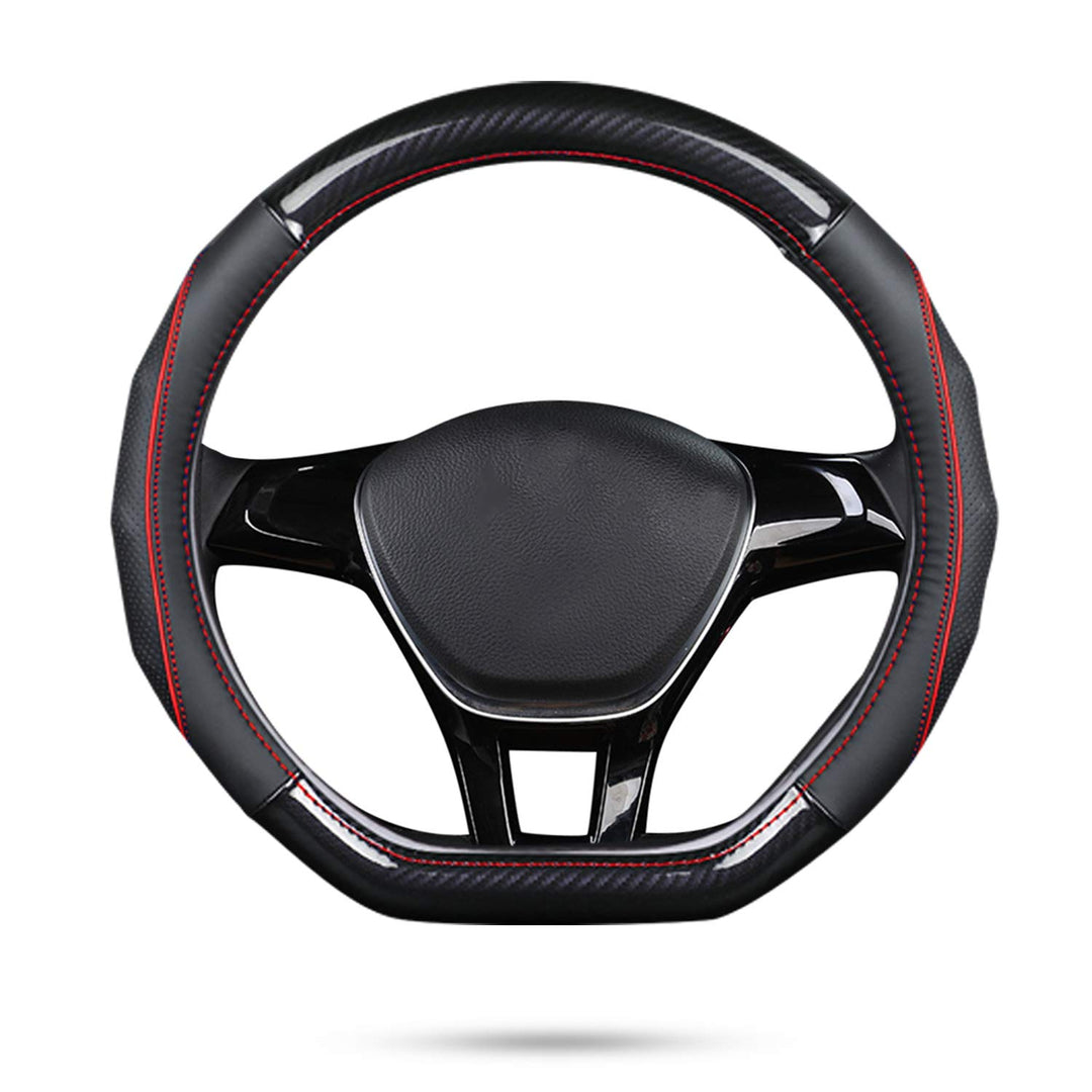 Ergocar Auto Lenkradbezug Rutschfester Auto Lenkradschutz D-Form Kohlefaser & Erste Schicht Rindsled