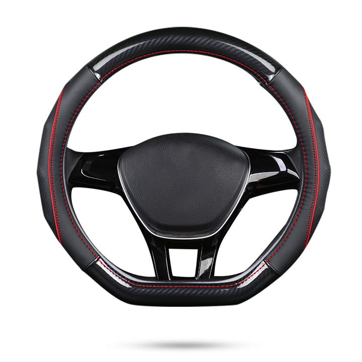 Ergocar Auto Lenkradbezug Rutschfester Auto Lenkradschutz D-Form Kohlefaser & Erste Schicht Rindsled