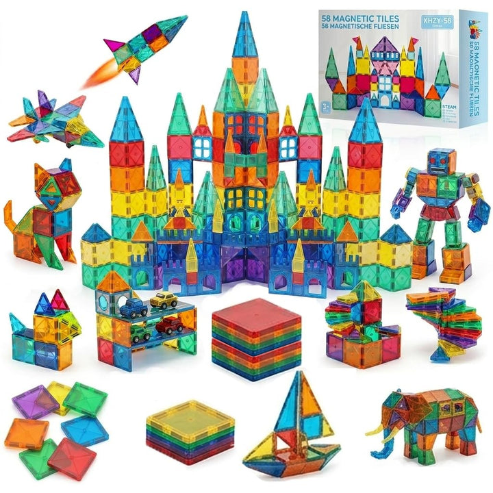 SURFOU 58 Magnetische Fliesen Kinderspielzeug STEM Magnet Montessori Spielzeug, Sensorisches Spielze