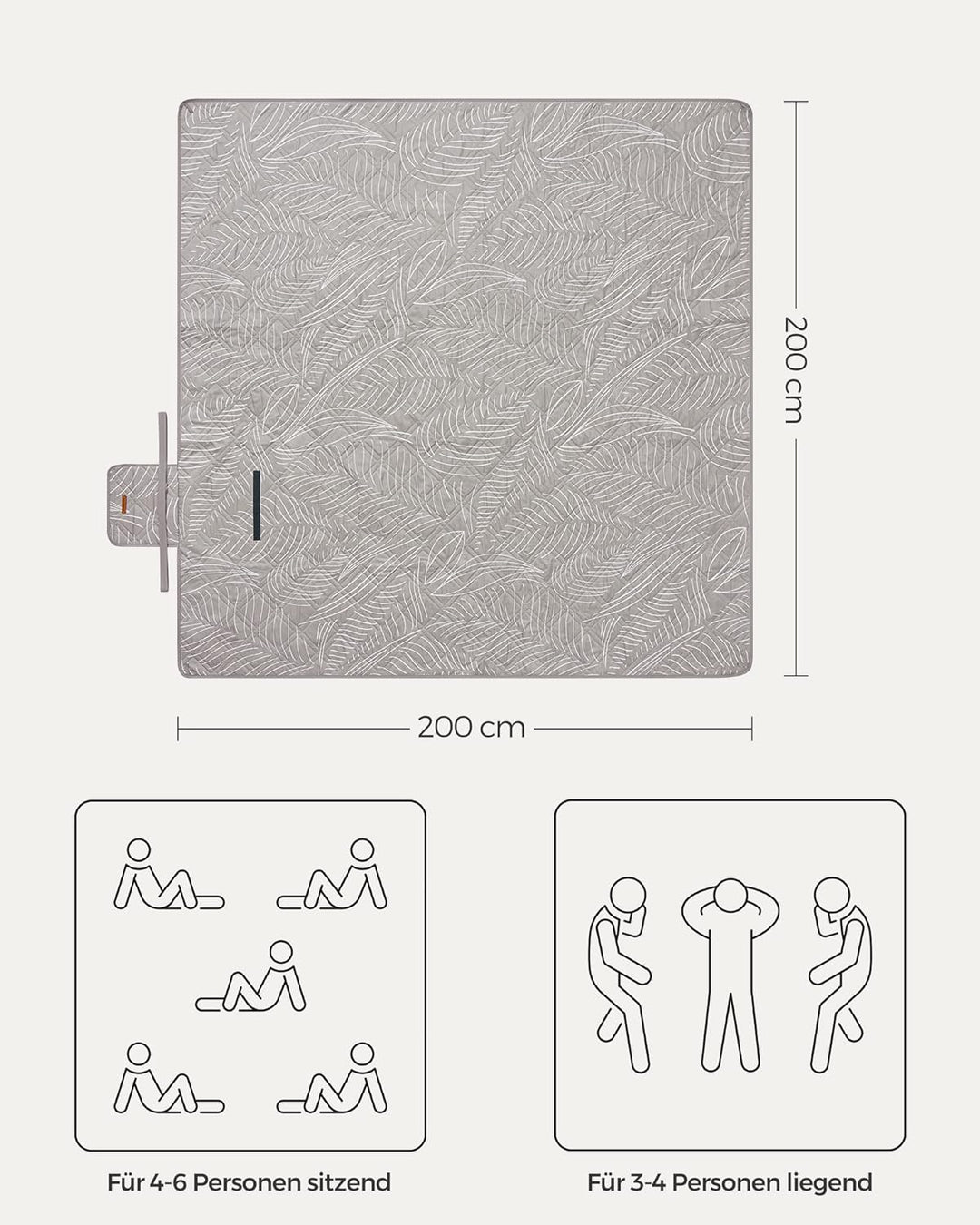 SONGMICS Picknickdecke, 200 x 200 cm, mit 4 Erdankern, gross, Campingdecke, für Park, Garten, Strand