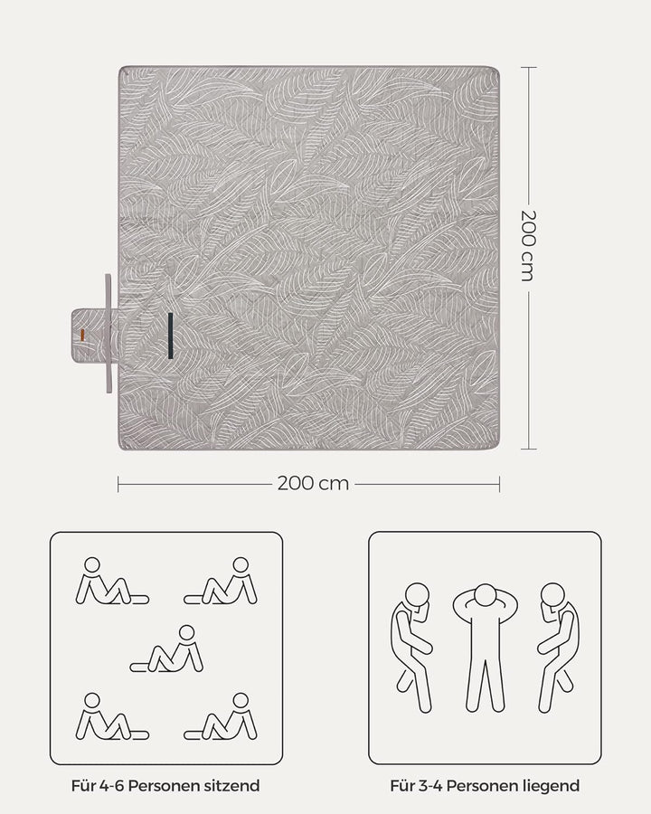 SONGMICS Picknickdecke, 200 x 200 cm, mit 4 Erdankern, gross, Campingdecke, für Park, Garten, Strand