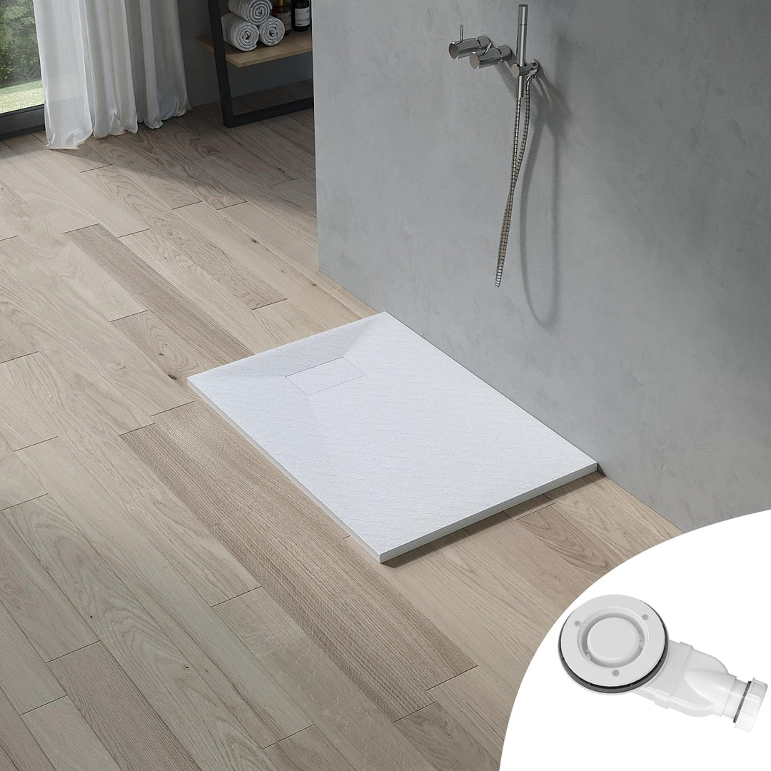 AQUABATOS SMC Duschwanne 100x70 cm Weiss Eckig Quadratisch Duschtasse Duschbecken Brausewanne Brause