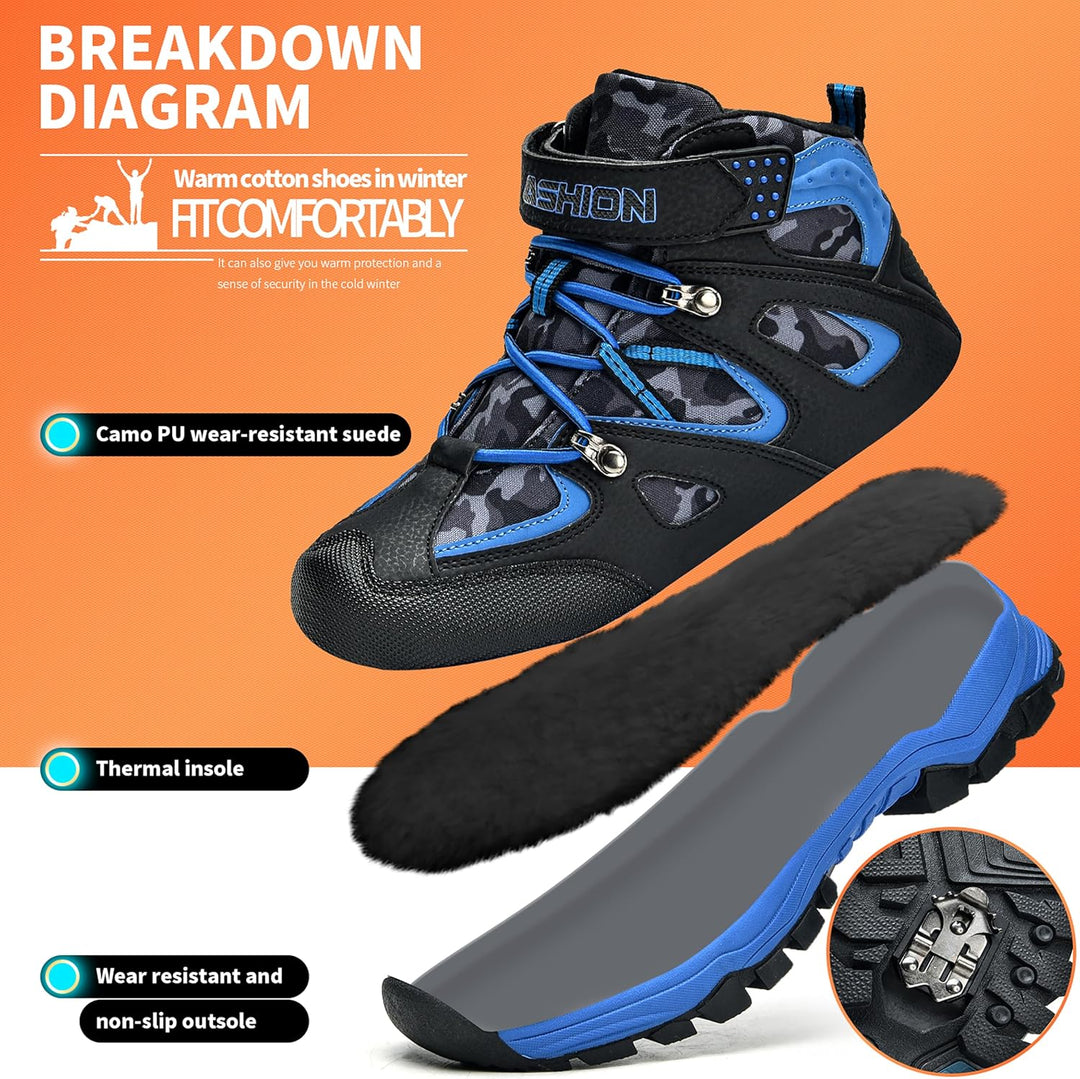 ASHION Winterschuhe Jungen Schneestiefel Kinder Mid Gefütterte Winterstiefel Wanderschuhe Trekking B