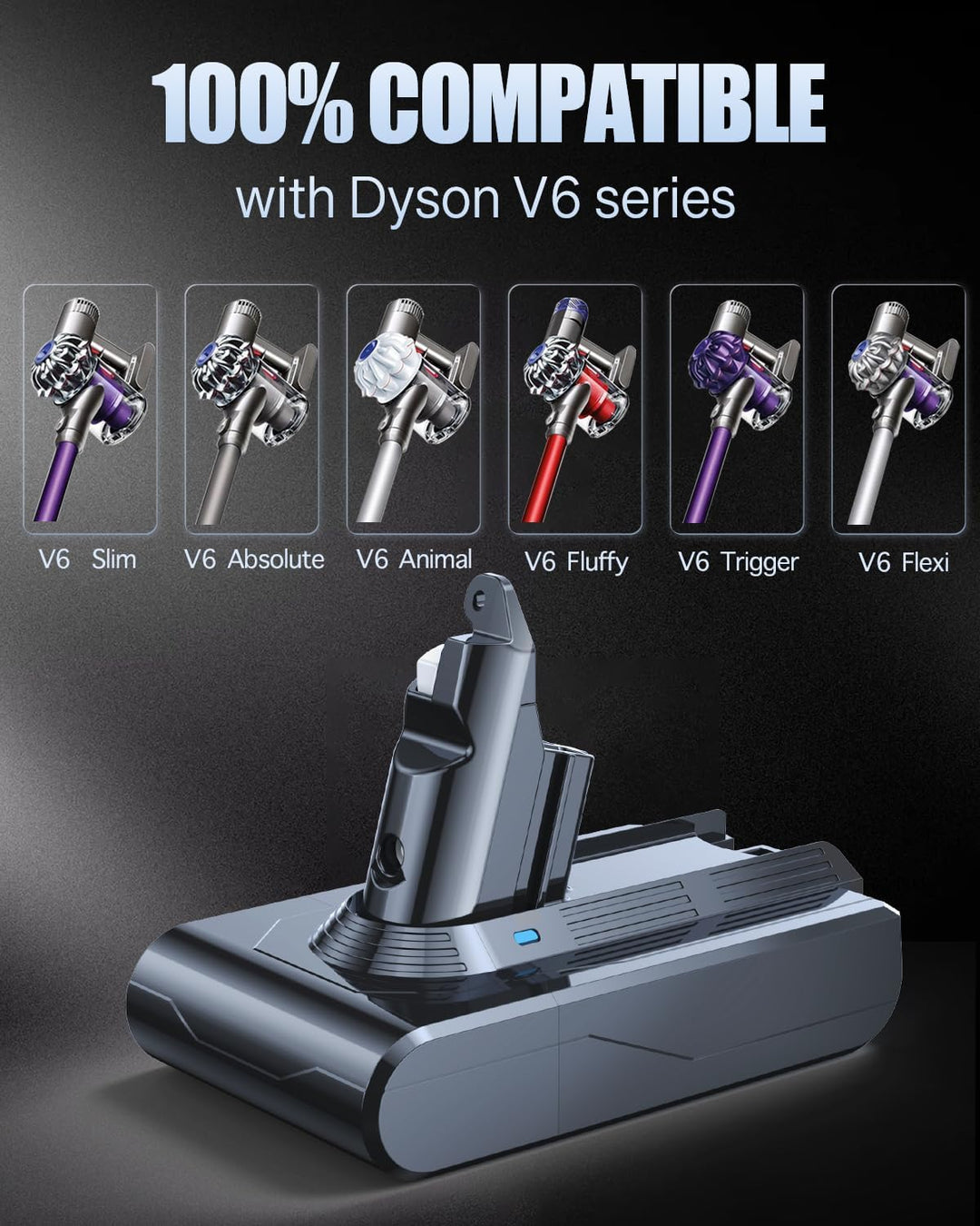 6000mAh V6 Ersatzakku für Dyson V6 Akku Kompatibel mit DC62 DC58 DC59 DC61 Animal DC72 DC74 SV03 SV0