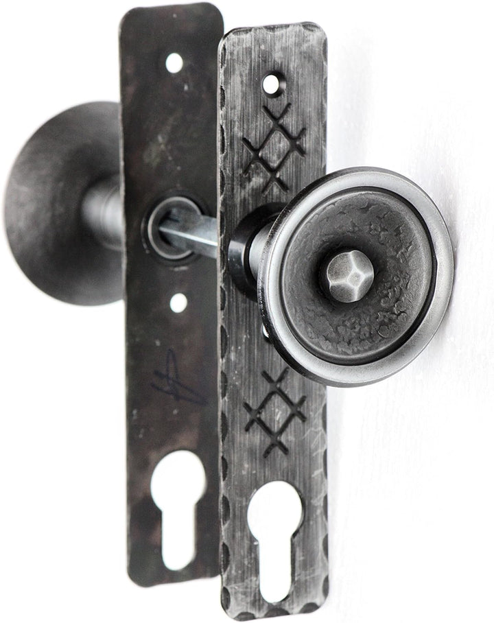 UHRIG Tür-Knauf im Retro-Look - drehbares Knopfdrücker-Paar aus Schmiede-Eisen - Vintage Tür-Knopf -