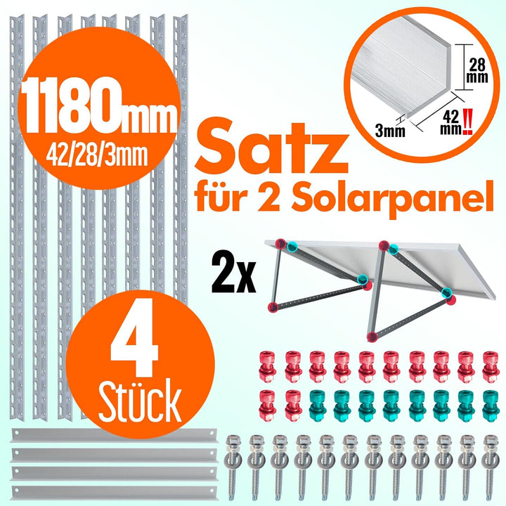 4x Solarmodul Halterung 1180mm Set für 2 Solarpanels Solarmodul Flachdach Aufständerung Photovoltaik