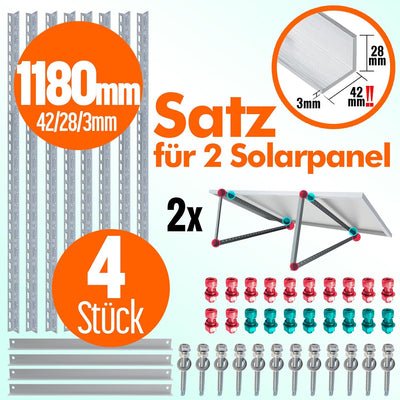 4x Solarmodul Halterung 1180mm Set für 2 Solarpanels Solarmodul Flachdach Aufständerung Photovoltaik