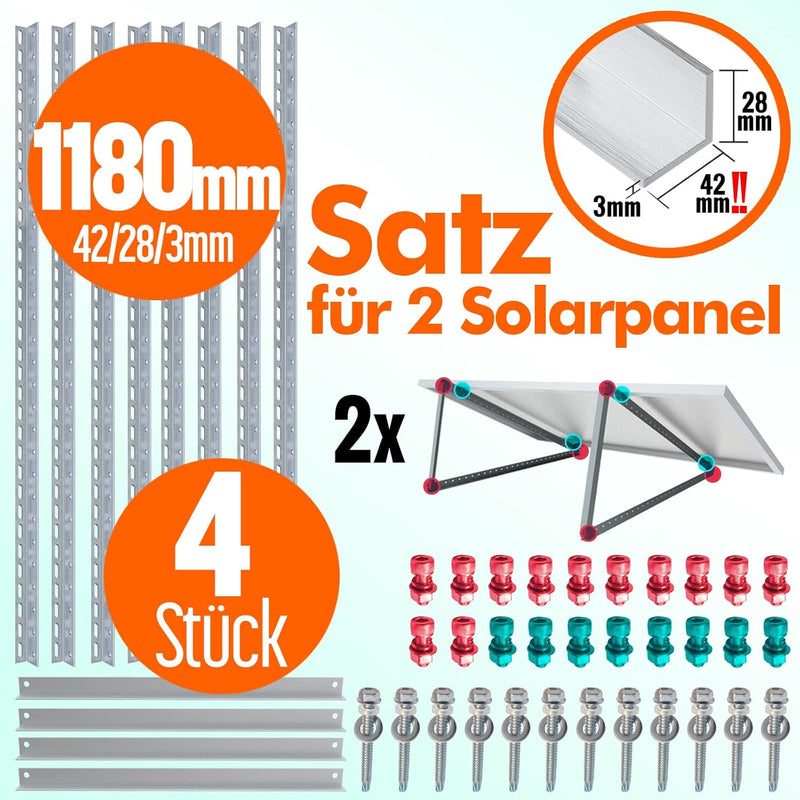 4x Solarmodul Halterung 1180mm Set für 2 Solarpanels Solarmodul Flachdach Aufständerung Photovoltaik