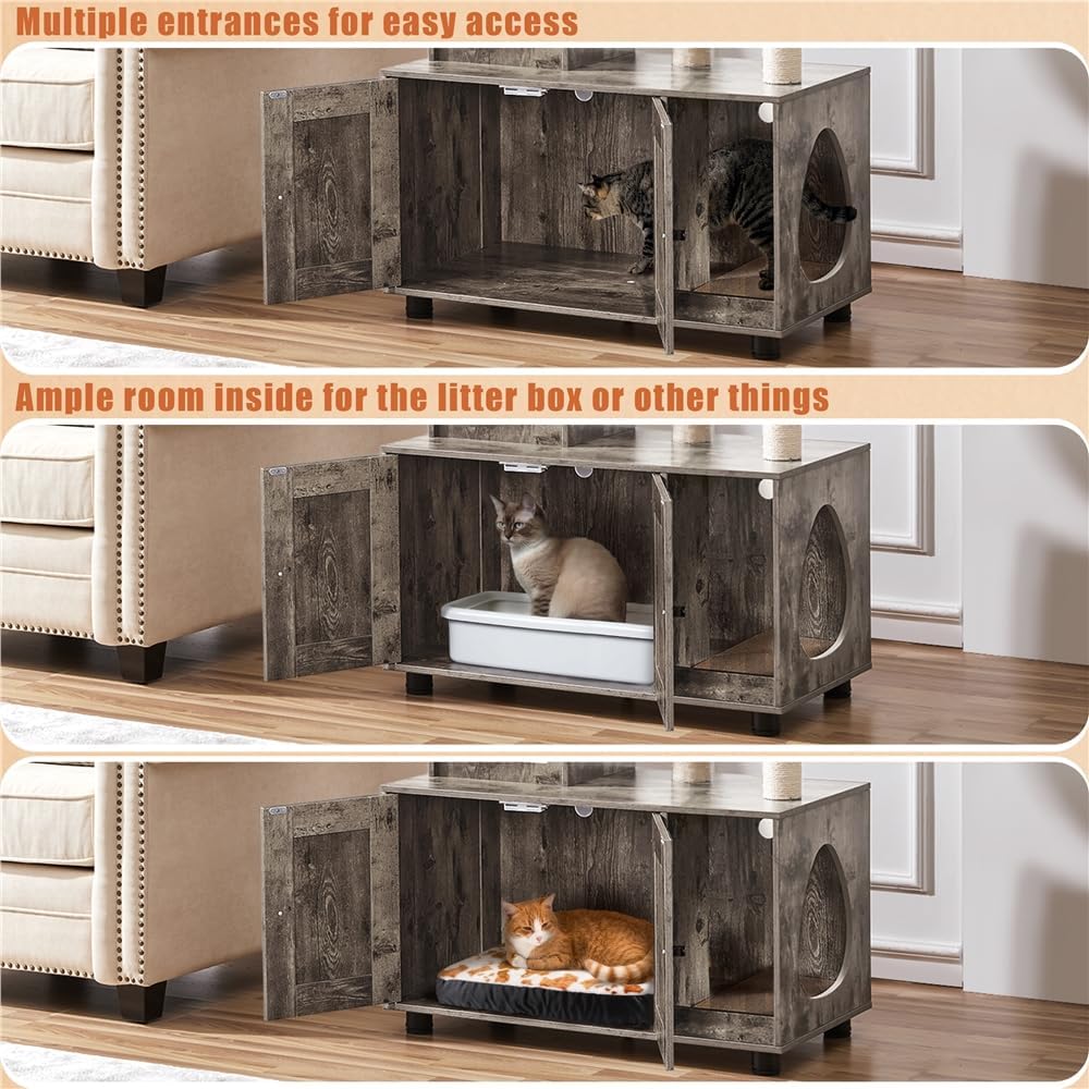 Yaheetech Katzenbaum mit Katzenklo Schrank, 134,5 cm hoch, All-in-One Kratzbaum mit Höhle Plattform