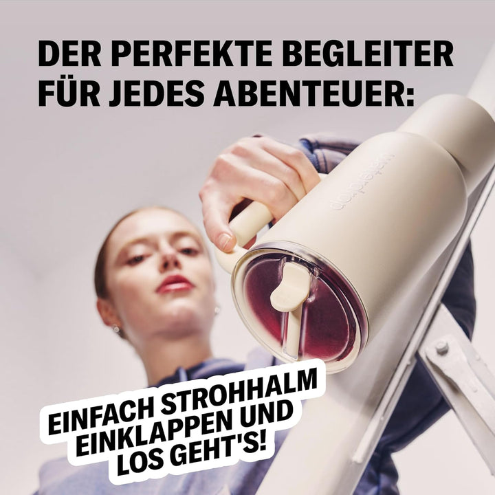 waterdrop® Thermobecher mit Strohhalm 1,1L – Auslaufsichere, robuste Trinkflasche mit aufklappbarem