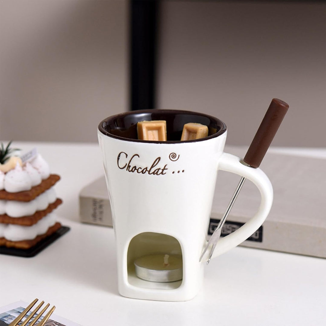 Generisch Schokofondue Tasse, Schoko Fondueset, Keramik-Schokoladen-Fondue-Kaffeetasse Mit Gabeln, S