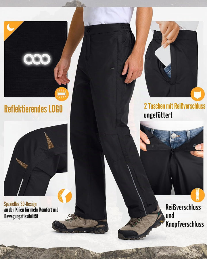 33,000ft Regenhose Herren Wasserdicht Full Zip Wanderhose, Atmungsaktiv 2-Lagen Überziehhose Fahrrad