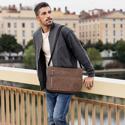 DORRISO Mode Umhängetasche Herren Schultertasche Canvas Schultertaschen für 14 Zoll Laptop Kuriertas