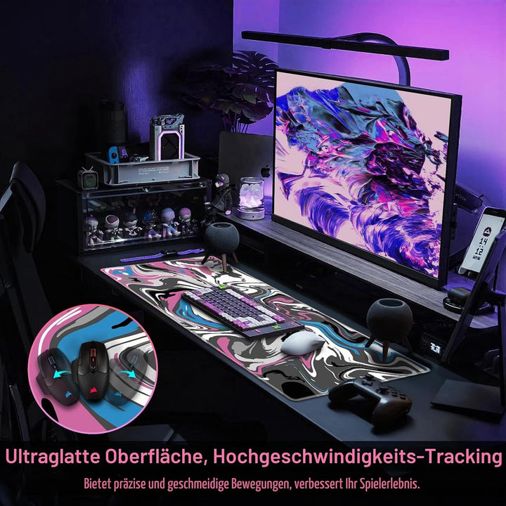 Gaming Mauspad XXL, Mousepad 900 x 400mm, Fluid Art Mauspad gross Vernähte Kanten WassXerdicht Anti-