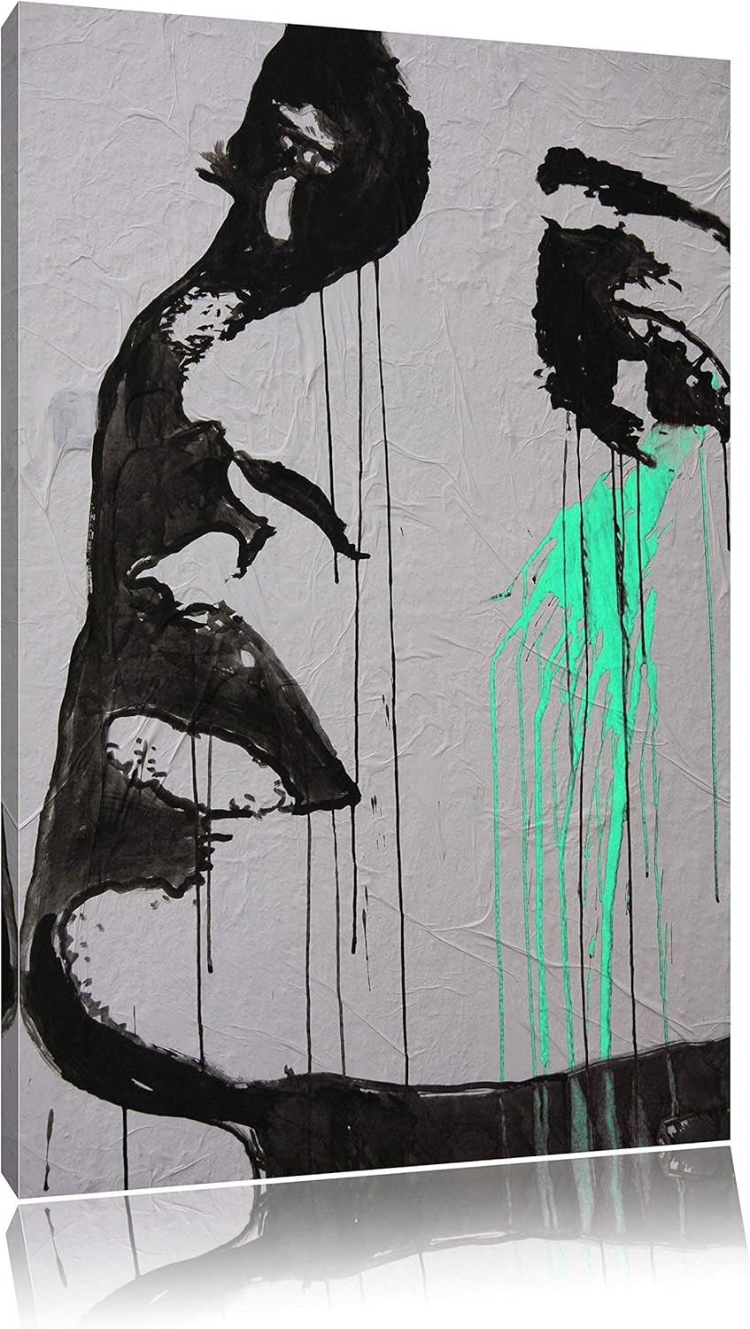 Abstrakt gezeichnete Frau schwarz/weiss Format: 100x70 auf Leinwand, XXL riesige Bilder fertig gerah