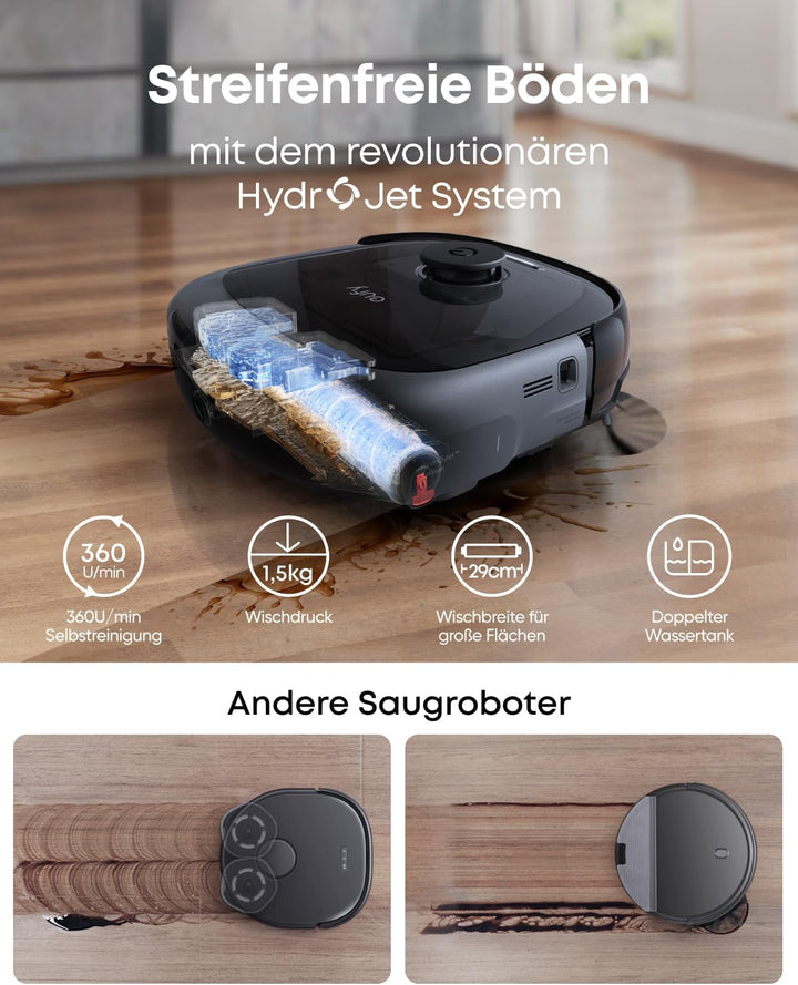eufy Omni E25 HydroJet Saugroboter mit Wischfunktion, 20.000Pa Turbo-Saugkraft, DuroSpiral Entwirrbü