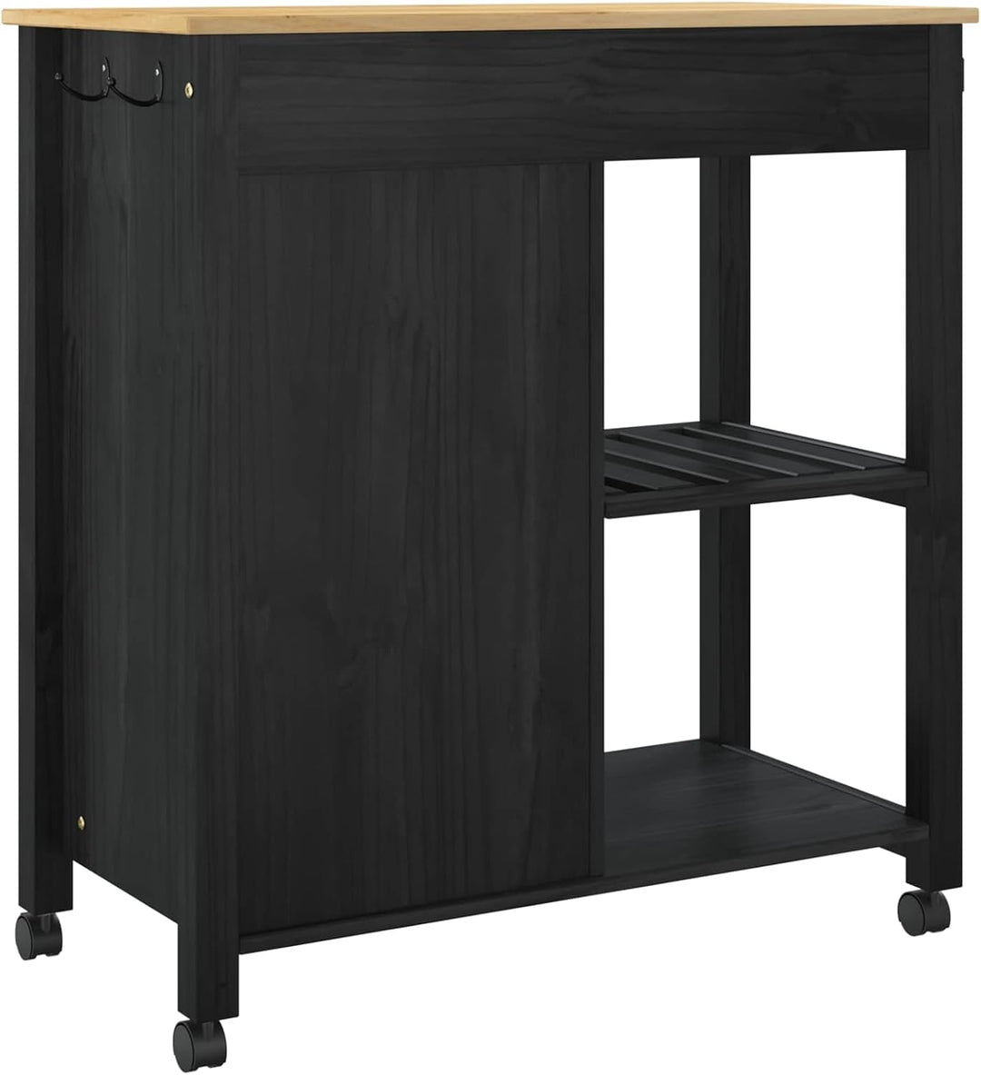 vidaXL Küchentrolley Monza Schwarz 84 x 40 x 88,5 cm Massivholz Kiefer, Schwarz