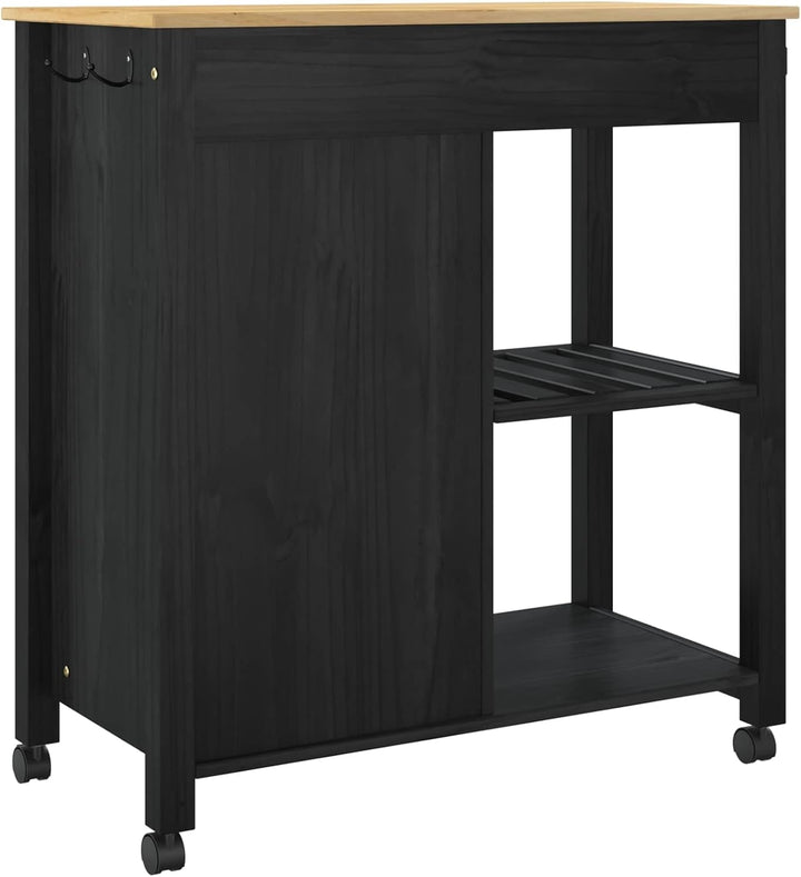 vidaXL Küchentrolley Monza Schwarz 84 x 40 x 88,5 cm Massivholz Kiefer, Schwarz