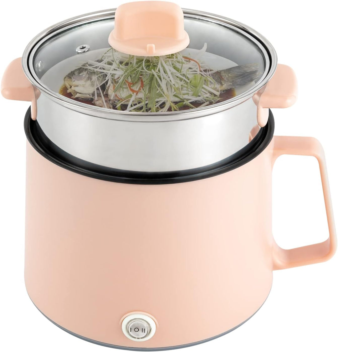 WEIGR Kochtopf Elektrischer, 600W Hot Pot Ramen Cooker, Antihaft Cooking Pot mit Dämpfkorb, tragbare