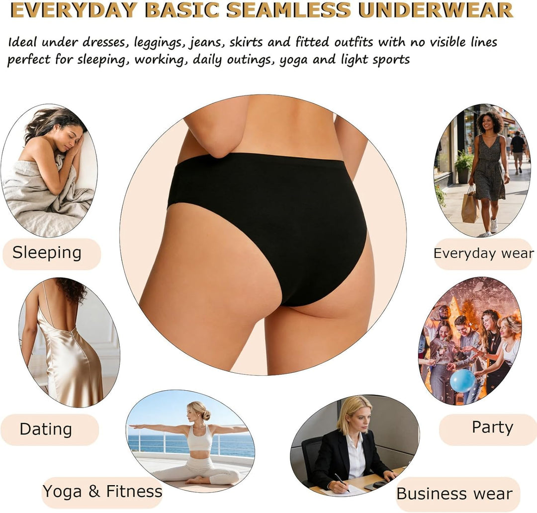 FINETOO 6er Pack Damen Seamless Slips Nahtlo Hipster Unsichtbare Unterhosen Sexy Unterwäsche Bequem